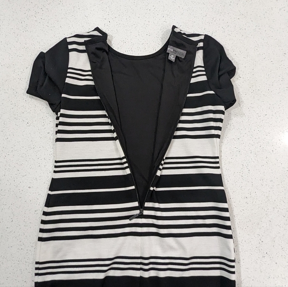 Donna Ricco black white striped sheath dress above knee length short sleeves 8P - Picture 8 of 11